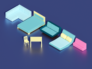 low poly bedroom furniture 3D Model