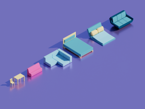 low poly bedroom furniture Modelo 3D