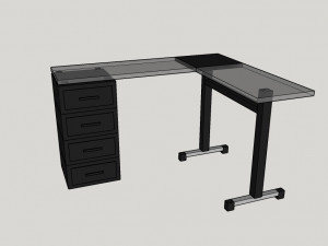 simple black desk w- glass Modelo 3D