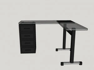 simple black desk w- glass 3D Model
