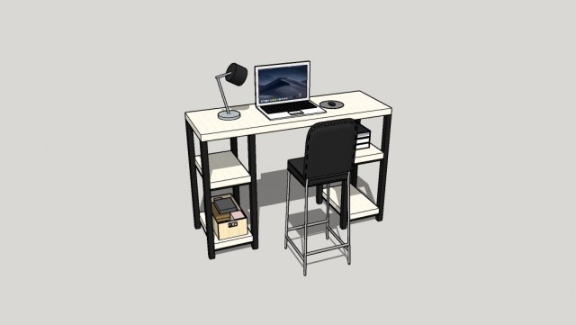 wooden desk w- laptop Model 3D .c4d .max .obj .3ds .fbx .stl .blend 
