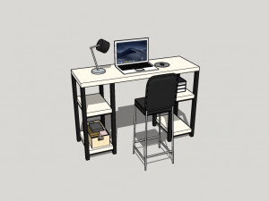 wooden desk w- laptop Modelo 3D