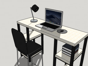 wooden desk w- laptop Model 3D