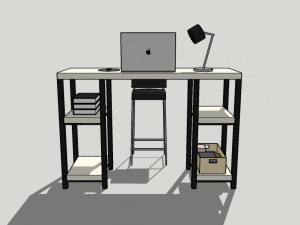 wooden desk w- laptop Model 3D