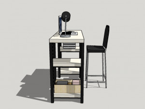 wooden desk w- laptop Model 3D