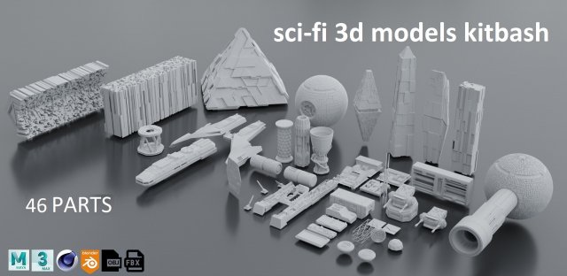 Sci-fi s kitbash pack low poly Modelo 3D .c4d .max .obj .3ds .fbx .stl .blend 