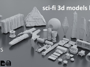 Sci-fi s kitbash pack low poly 3D मॉडल