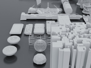 Sci-fi s kitbash pack low poly Modelo 3D