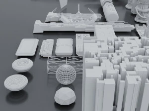 Pacchetto kitbash di fantascienza low poly Modello 3D