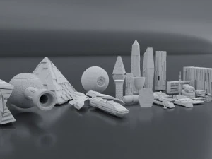 Pacchetto kitbash di fantascienza low poly Modello 3D