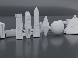 Pacchetto kitbash di fantascienza low poly Modello 3D