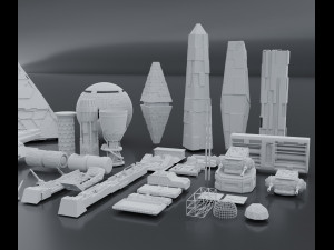 Sci-fi s kitbash pack low poly Modelo 3D