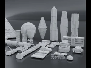 Pacchetto kitbash di fantascienza low poly Modello 3D