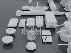 Sci-fi s kitbash pack low poly Modelo 3D