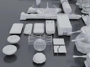 Pacchetto kitbash di fantascienza low poly Modello 3D