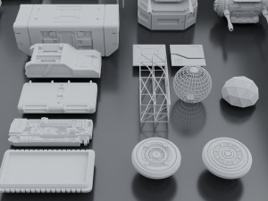 Sci-fi s kitbash pack low poly Modelo 3D