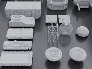 Pacchetto kitbash di fantascienza low poly Modello 3D