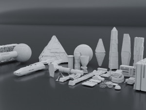 Sci-fi s kitbash pack low poly Modelo 3D