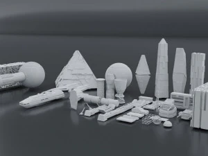 Pacchetto kitbash di fantascienza low poly Modello 3D