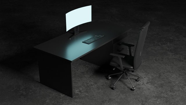 Set desk and computer 3D Model .c4d .max .obj .3ds .fbx .stl .blend 
