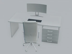 Set desk and computer 3D Model