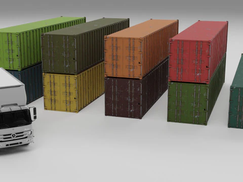 Cami&oacute;n y contenedores Modelo 3D