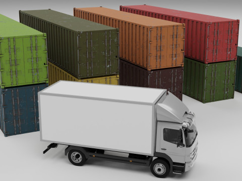 Truck and containers 3D Model