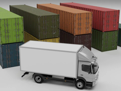 Truck and containers 3D Model
