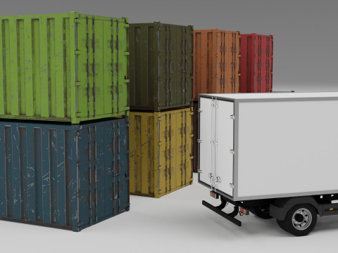 Truck and containers 3D Model
