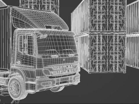 Truck and containers 3D Model