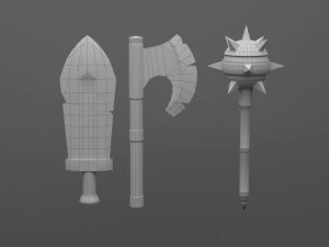 Axe mace sword shield 3D Model