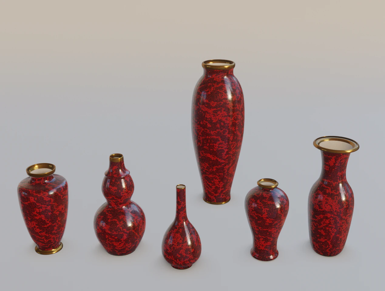 red chinese vases 3D Model .c4d .max .obj .3ds .fbx .stl .blend 