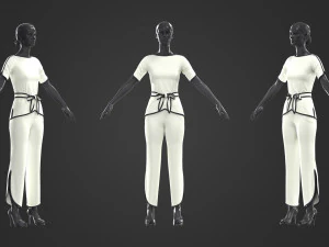 women blouse and pants set 3D Model