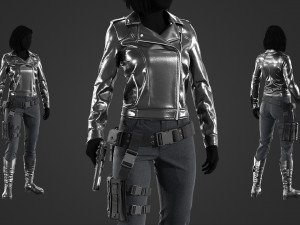 female tactical outfit military jacket pants boots equipment Modèle 3D