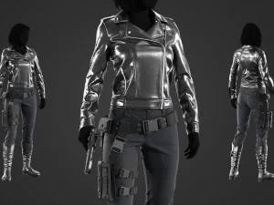 female tactical outfit military jacket pants boots equipment 3D Model
