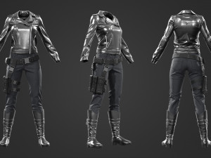 female tactical outfit military jacket pants boots equipment Modèle 3D