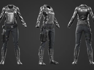 female tactical outfit military jacket pants boots equipment 3D Model