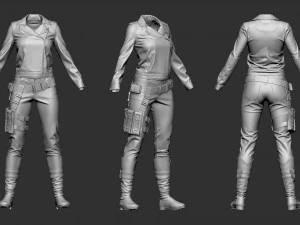 female tactical outfit military jacket pants boots equipment 3D Model