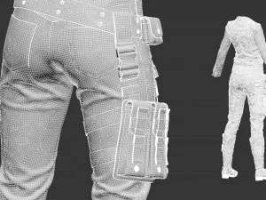 female tactical outfit military jacket pants boots equipment 3D Model
