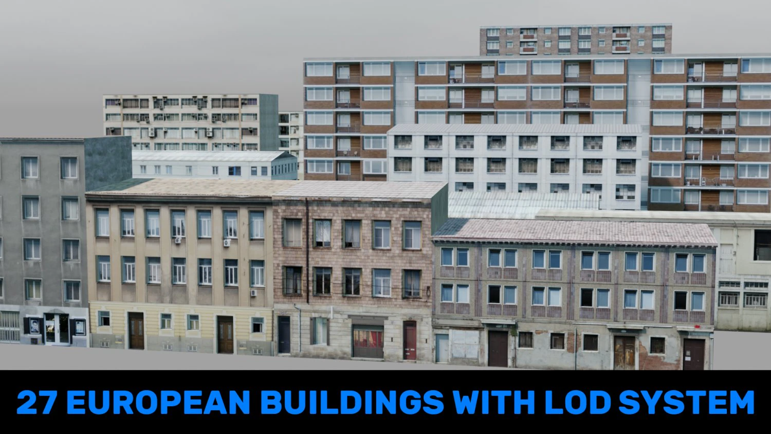 27 European building pack with LOD system 3D Model .c4d .max .obj .3ds .fbx .stl .blend