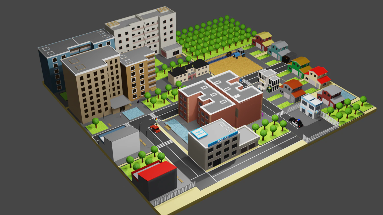 mini city low poly 3D Model .c4d .max .obj .3ds .fbx .stl .blend 