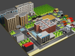 mini city low poly 3Dモデル