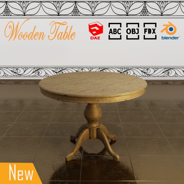 table wood Model 3D .c4d .max .obj .3ds .fbx .stl .blend