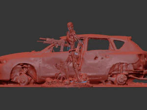 Burnt Down Car N2 Terminator 2 Judgment 3D Print Model