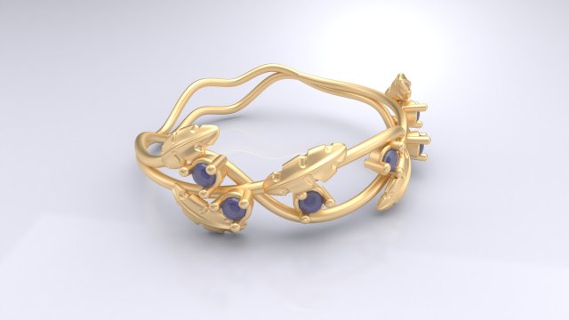 leafs and diamonds ring 3D 模型 .c4d .max .obj .3ds .fbx .stl .blend 