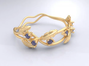 anel de folhas e diamantes Modelo 3D