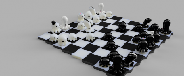 chess with kawai octopus design 3d print model 3D 打印模型 .c4d .max .obj .3ds .fbx .stl .blend