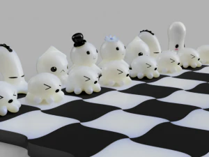 chess with kawai octopus design 3d print model 3D Print Model