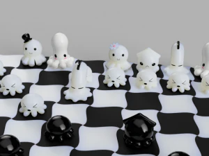 chess with kawai octopus design 3d print model 3D Print Model