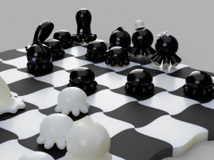chess with kawai octopus design 3d print model 3D Print Model